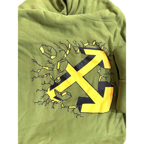 Off-White Hoodie Sweatshirt Mens LG Green Cracked Arrows Graphic Streetwear NEW - Picture 3 of 7